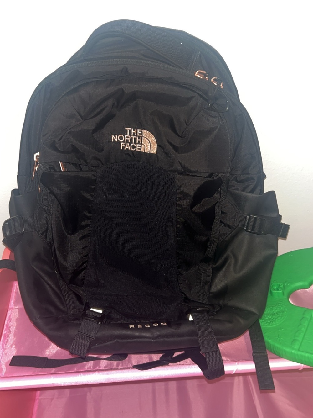 The North Face Black Backpack with Rose Gold Accents